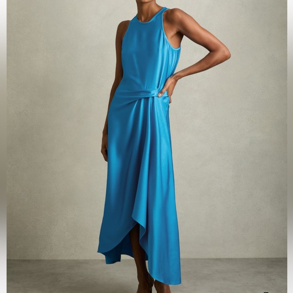 Reiss Dresses & Skirts - Reiss SATIN DRAPE TUCK MIDI DRESS,sz12, New, BLUE,42”bust(around),57”length